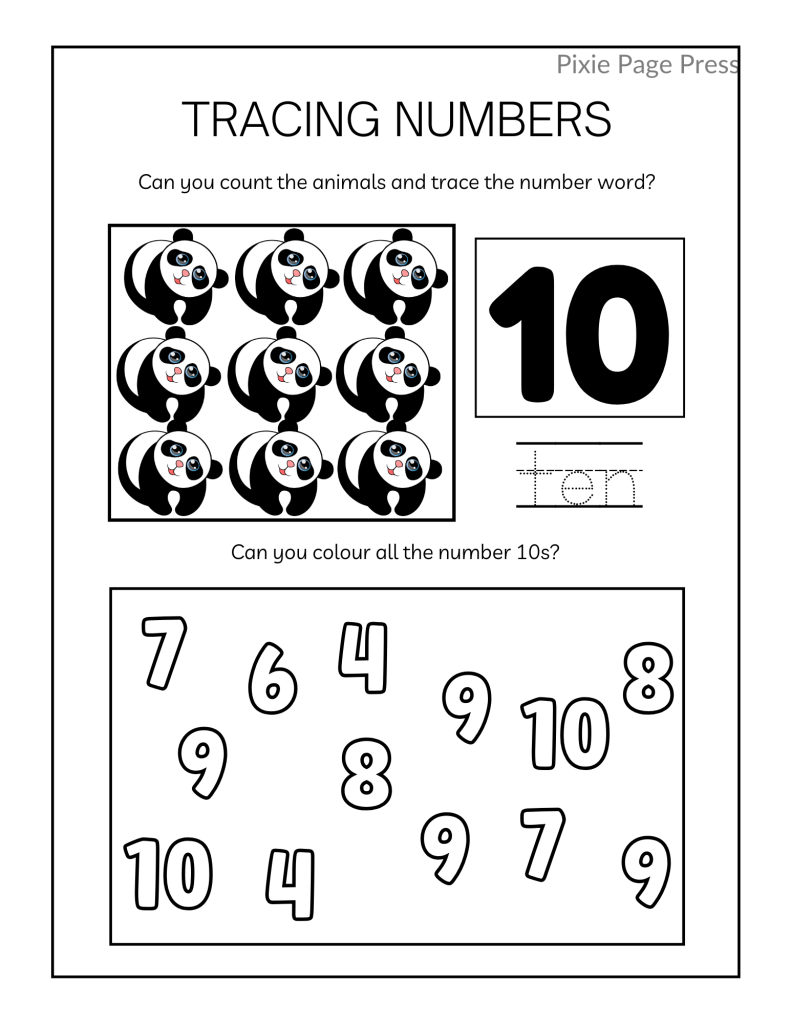 Free Tracing numbers Worksheets for preschoolers 10